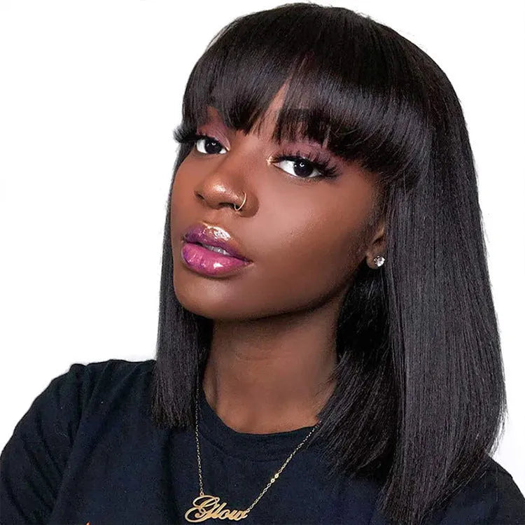 Unice Hair 10-inch human hair wig with machine construction in natural black colour