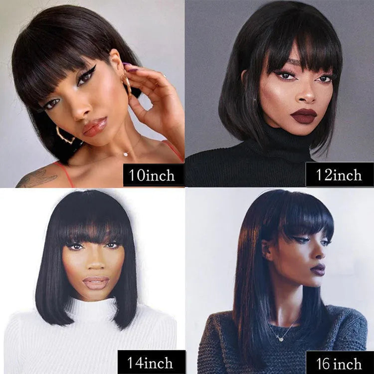 Unice Hair 10-inch human hair wig with machine construction in natural black colour