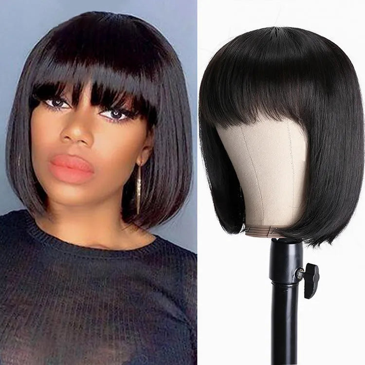 Unice Hair 10-inch human hair wig with machine construction in natural black colour