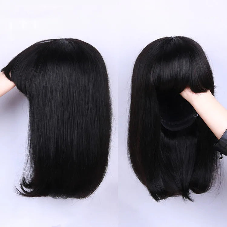 Unice Hair 10-inch human hair wig with machine construction in natural black colour
