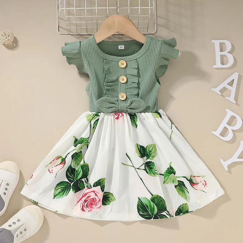Toddler girl wearing sleeveless summer dress in one of five colour options