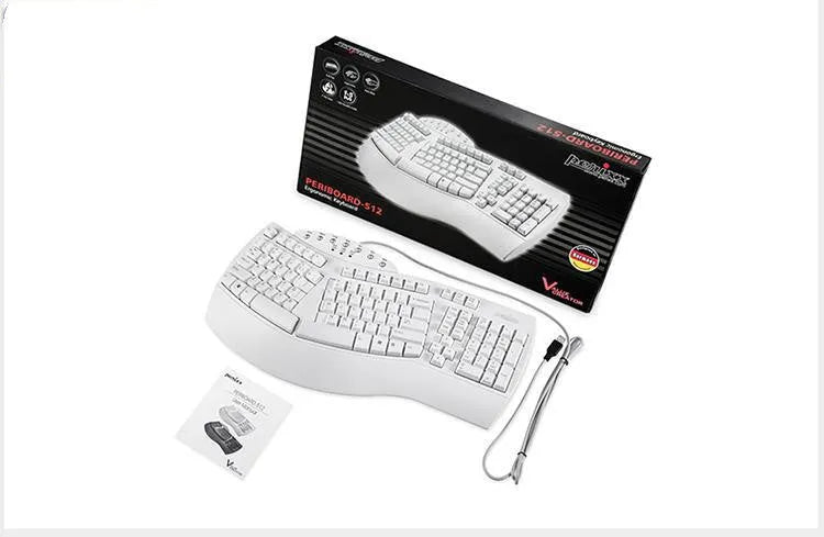 Perixx Periboard-512 white and black ergonomic split keyboard with USB cable