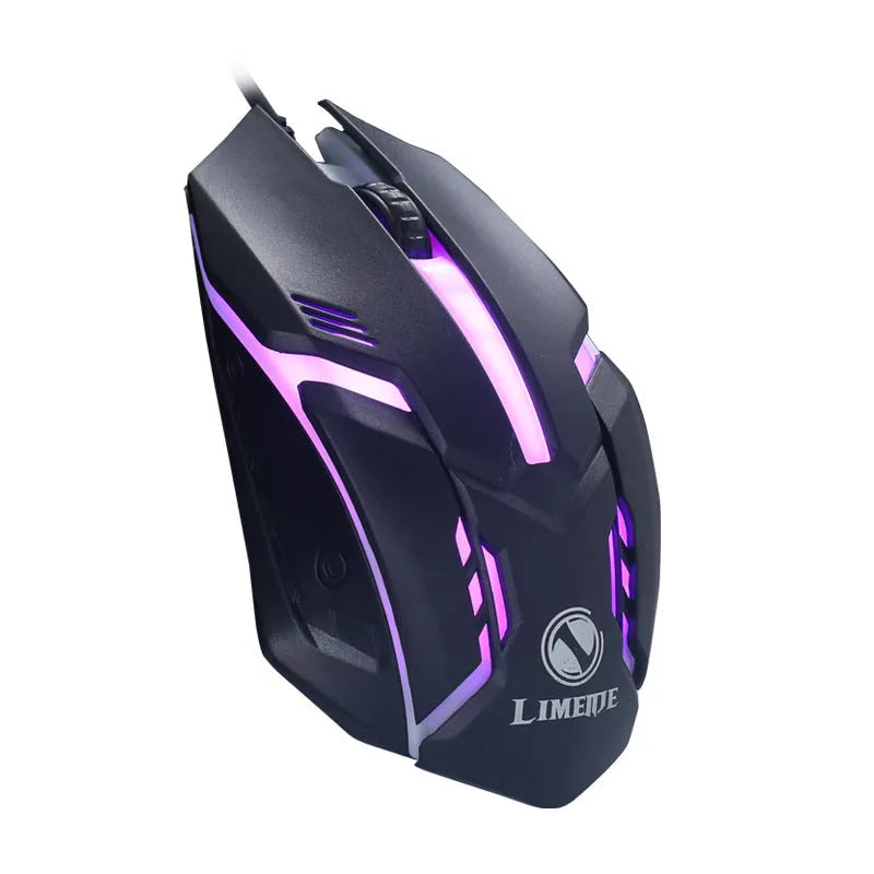 Wired computer mouse with luminous finish and USB cable, showing black and white colour options
