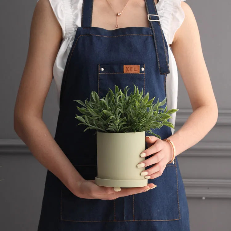 Nordic industrial style cylindrical ceramic succulent planter with drainage hole