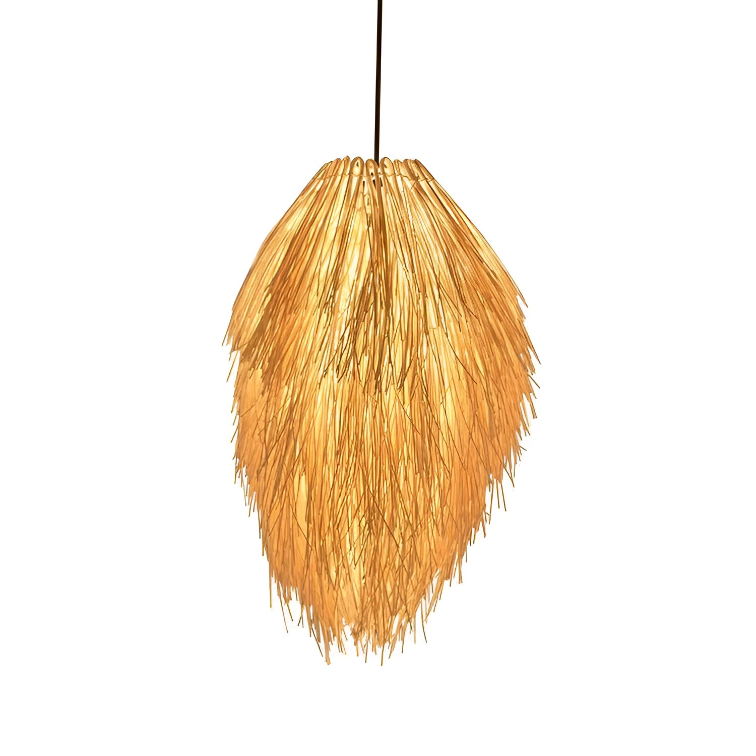 Adjustable rattan pine cone chandelier with fishing line suspension in true colour or white finish