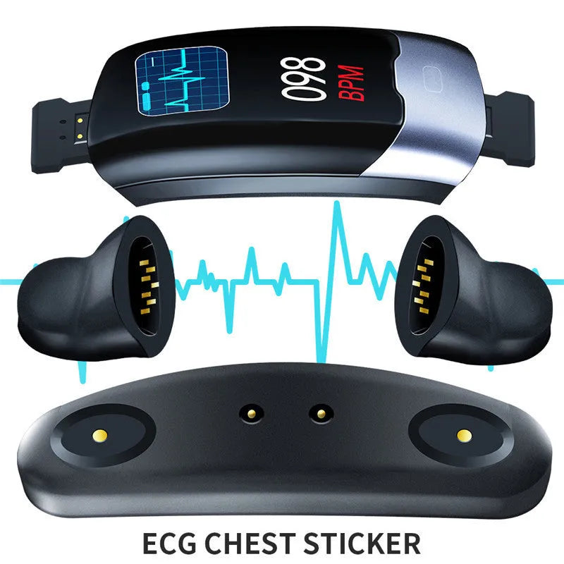 Smart bracelet in black, blue, or red with digital display for heart rate, blood pressure, and sleep tracking