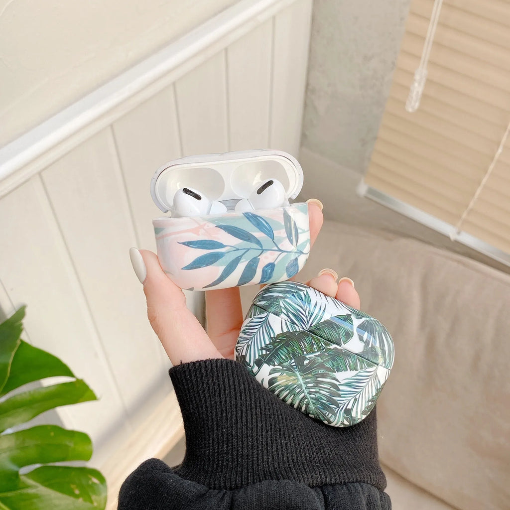 Blue banana leaves tropical design AirPods protective case for AirPods 1/2 generation and AirPods Pro models