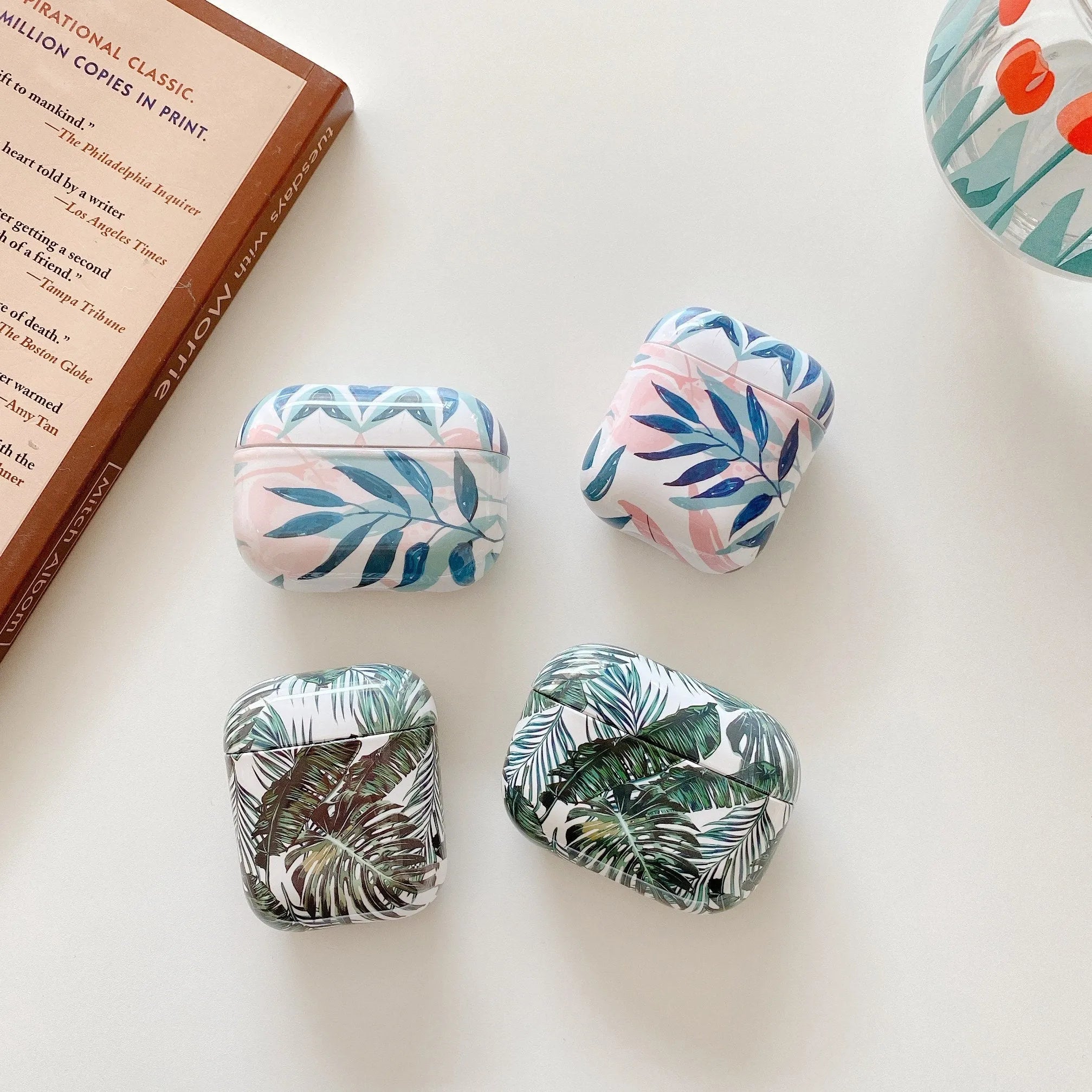 Blue banana leaves tropical design AirPods protective case for AirPods 1/2 generation and AirPods Pro models