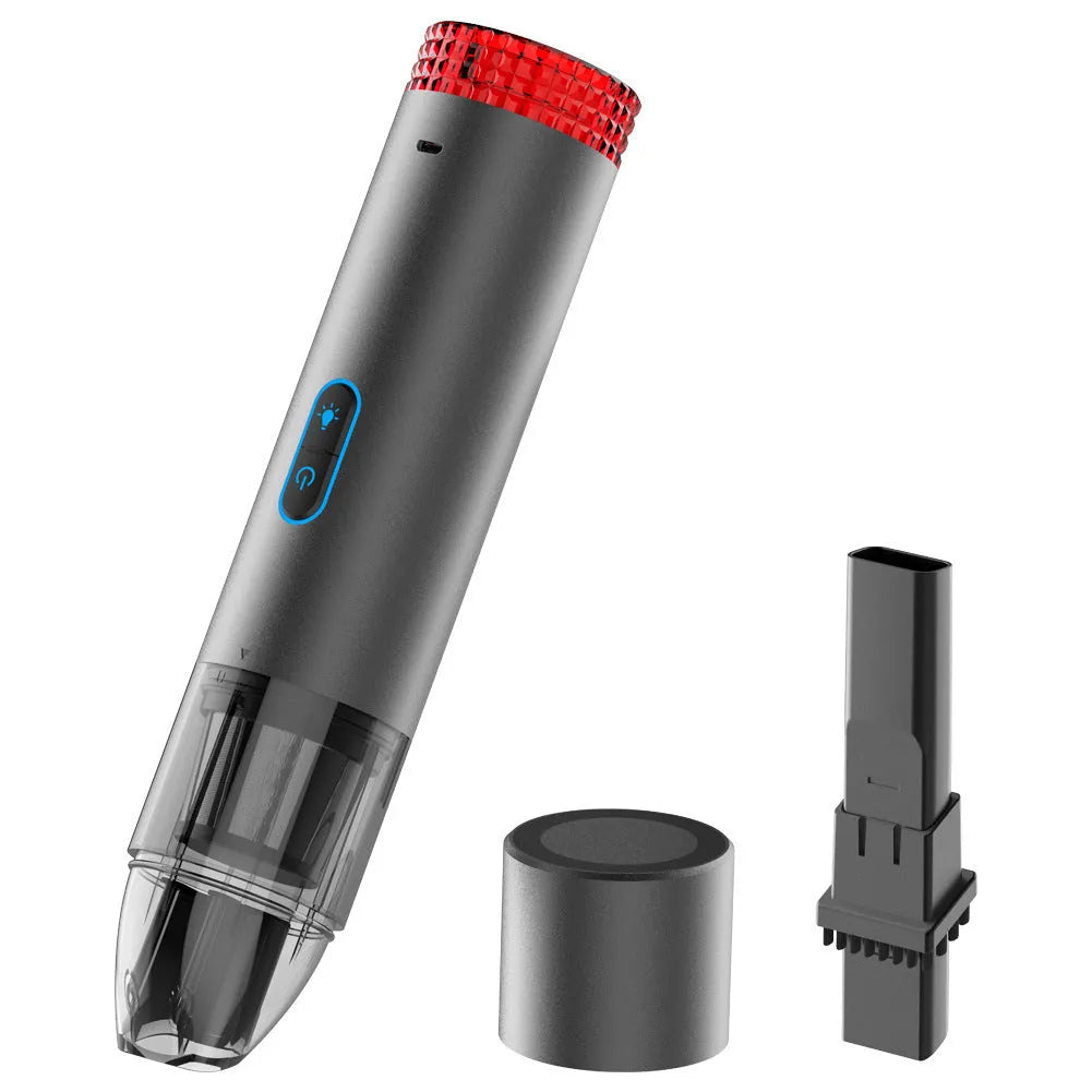 Black V6 portable wireless handheld car vacuum cleaner with LED work light and spotlight
