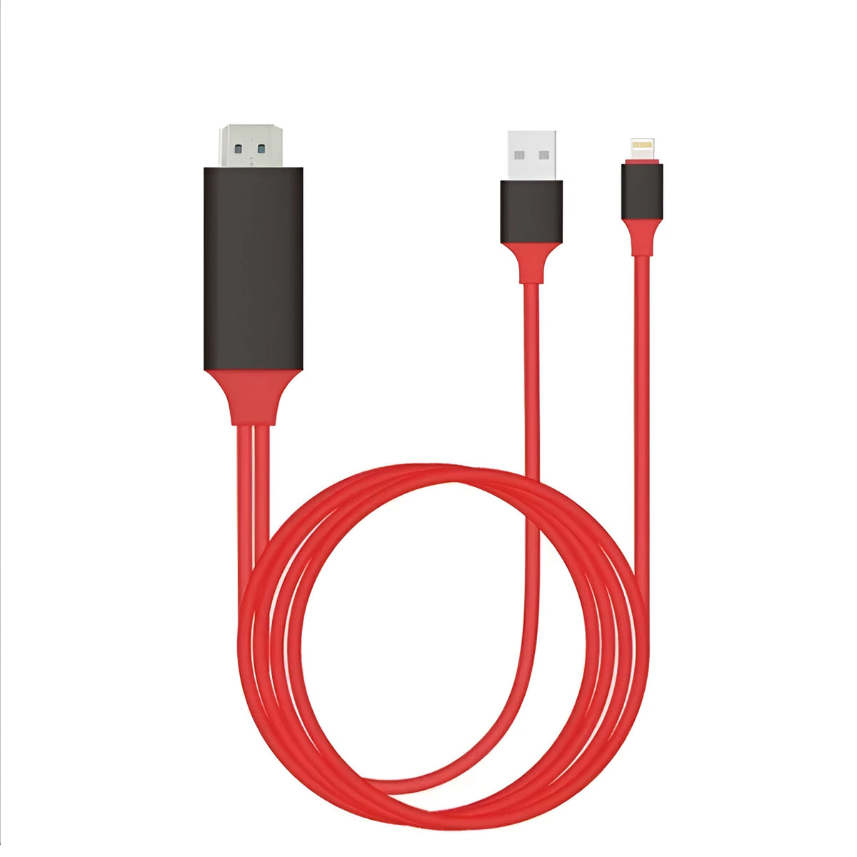 Lightning to HDMI TV adapter cable for iPhone 5 to 11 Pro Max, 1080P HD, black red white.