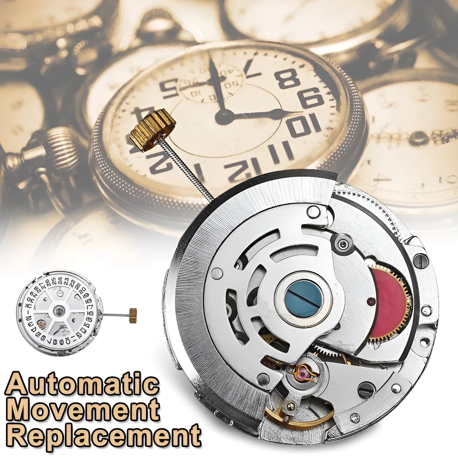 8215 automatic watch movement replacement with silver stainless steel construction showing 25mm diameter