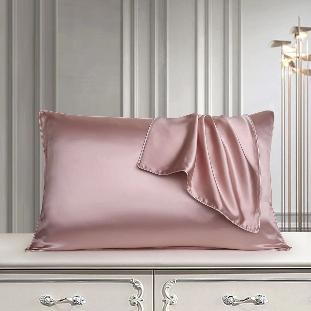 Single silk pillowcase in Bean Paste Purple colour, showing smooth mulberry silk texture and 48 x 74 cm size.