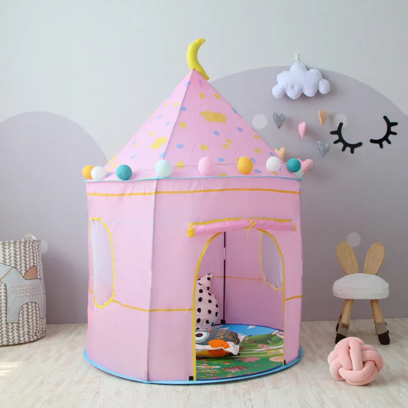 Children's toy tent in blue or pink, polyester cloth with fibre rod bracket, 105cm diameter, 135cm height