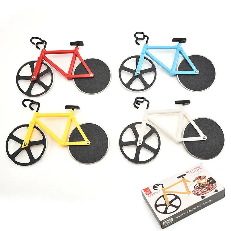 Bicycle-shaped pizza cutter with stainless steel 430# wheel and ABS plastic handle in assorted colours