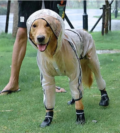 Transparent waterproof large dog raincoat made from raincoat cloth and TPU material, sizes XS to 7XL