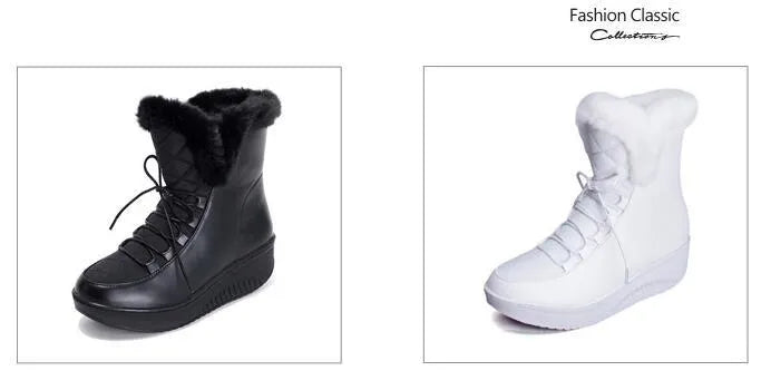 Women's black winter boots with 3cm platform, lace-up closure, and water-resistant PU leather construction