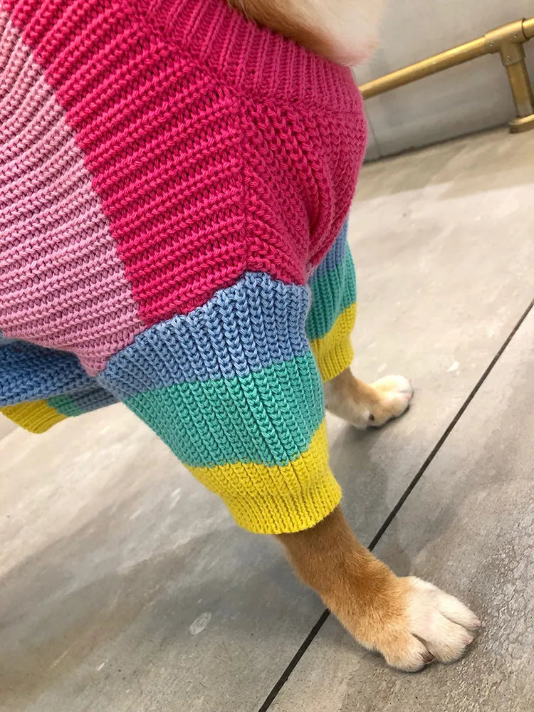 Rainbow wool dog sweater in sizes S to 3XL for dogs from 5-8 kg up to 30-38 kg
