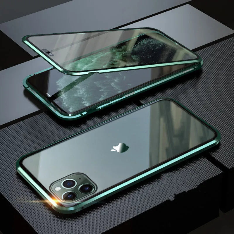 Anti-spy phone case in clamshell design with geometric pattern, available in multiple colours for iPhone