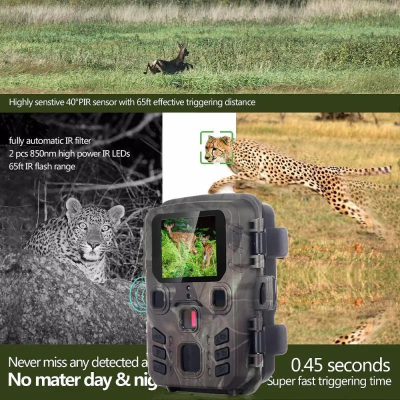 Black plastic infrared night vision monitoring device with 12-megapixel sensor and TF card slot
