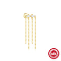 S925 sterling silver geometric kite earrings with rhinestone accents and chain tassels in gold colour