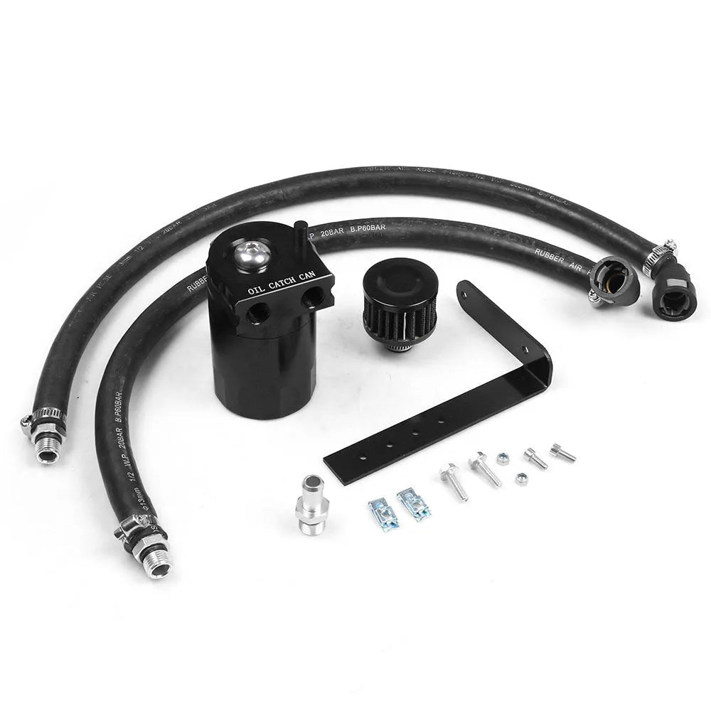 Aluminium alloy oil catch can for Ford Expedition in black, red, blue, and silver colour options.