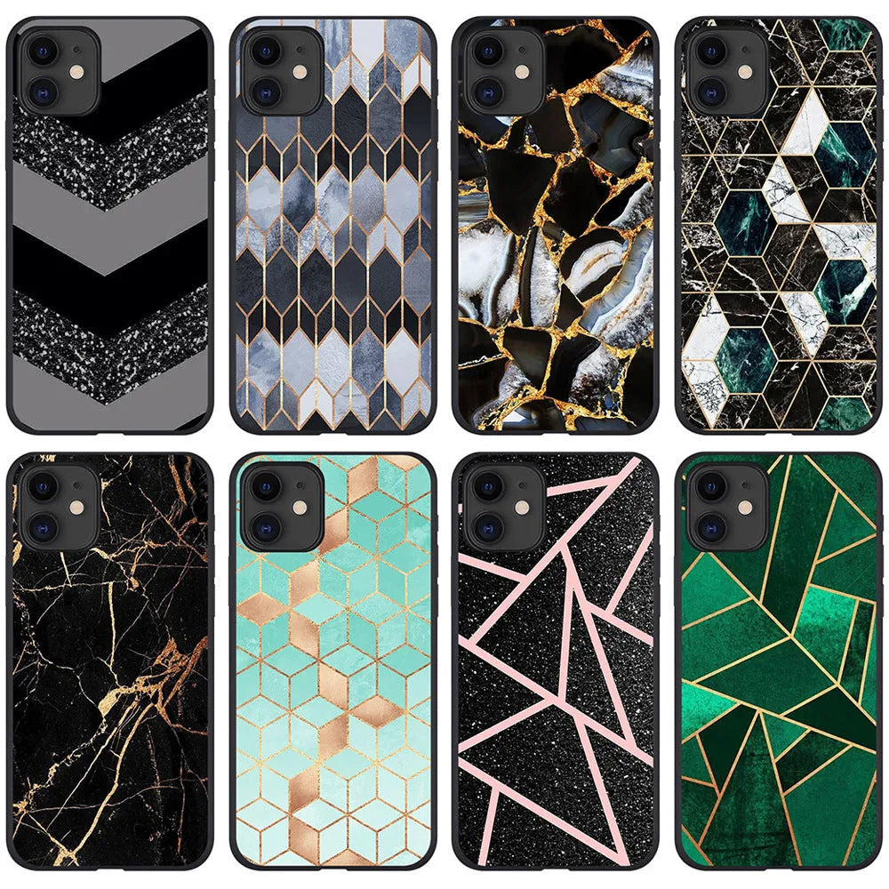 Marble pattern iPhone case showing realistic stone texture on back cover with precise camera and port cutouts