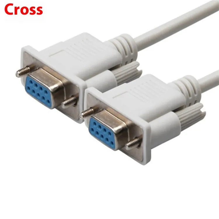 Female to female DB9 RS232 serial cable with milky white jacket and 1.5m length