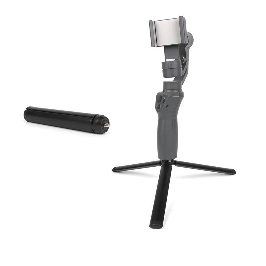 Black aluminium mobile phone tripod extended to 150cm height with 360-degree rotation capability