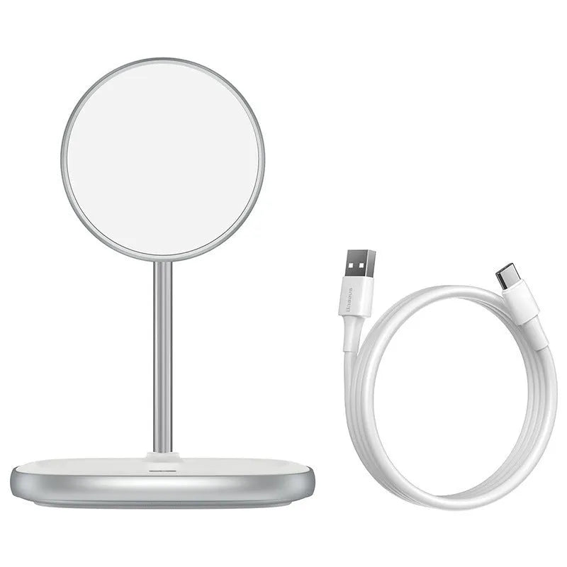 Swan magnetic desktop stand wireless charger for iPhone 12 series in black or white with Type-C cable