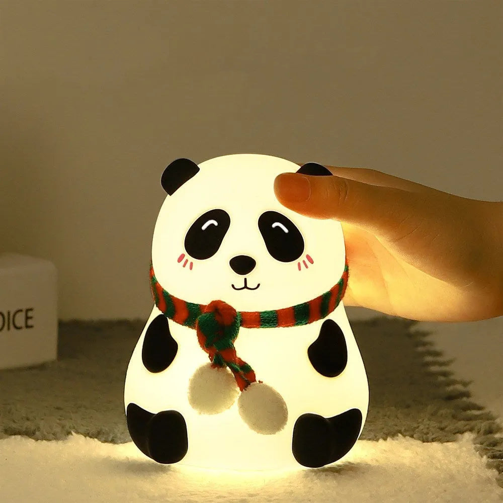 Panda-shaped silicone night light with USB charging port and plated details