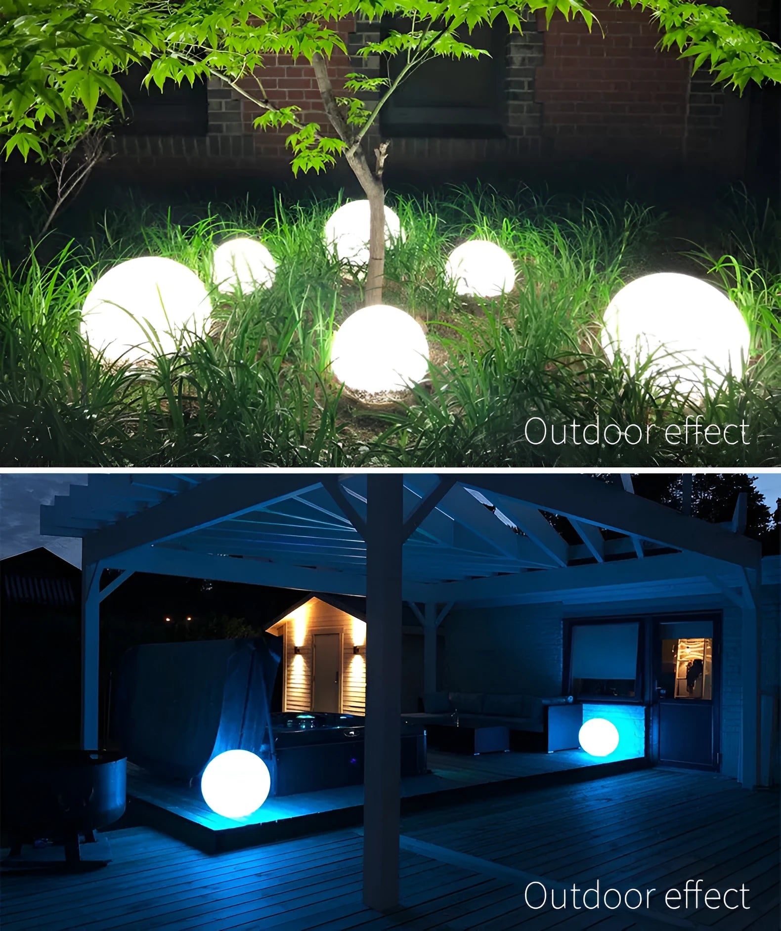 LED luminous ball floor lamp with remote control showing multiple colour options for outdoor landscape lighting