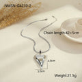 Geometric double heart pendant on a stainless steel snake bones chain necklace in gold or steel finish.