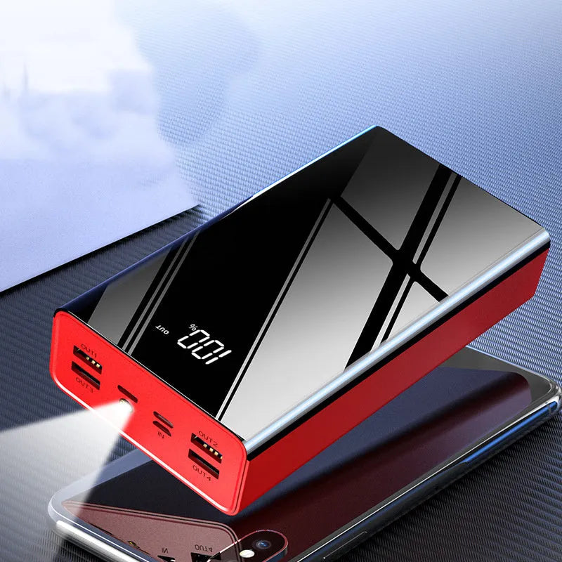 Large-capacity 40000 mAh power bank with LCD display in Chinese red or black, plastic shell