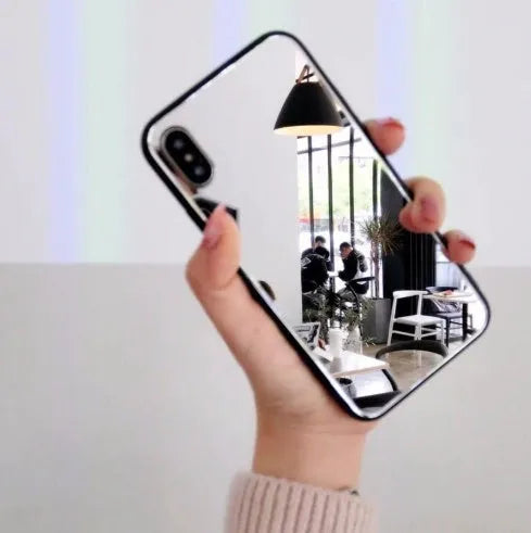 Black mirror iPhone case with self-timer function for make-up, compatible with iPhone X, 7, and 8 Plus models