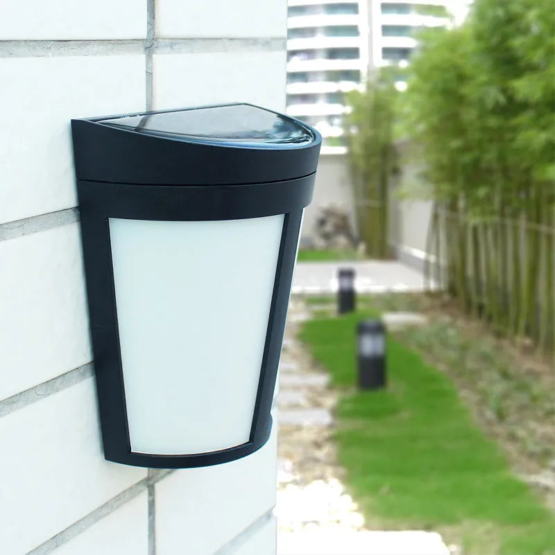 Solar wall lamp with 6 LED lights and IP65 waterproof rating for outdoor garden and courtyard lighting