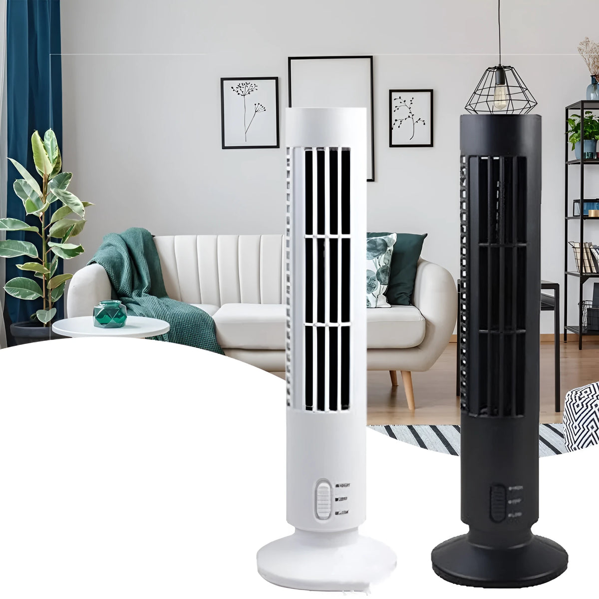 USB mini electric fan, plastic, 330 x 105 x 105 mm, White or Black, with dense safety net and two speed settings