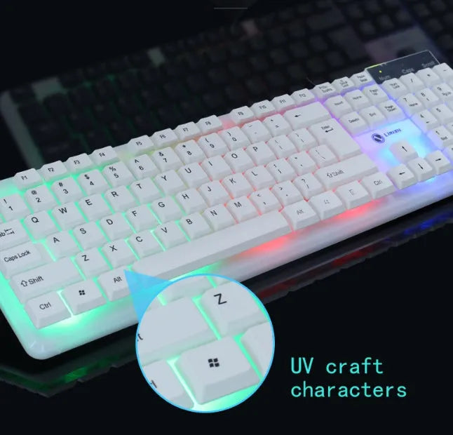 Wired USB keyboard and mouse set, 104-key keyboard and 3-button mouse, black or white, 1.5 m cable