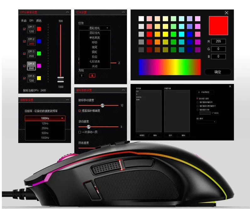 ET T16-1 black wired USB gaming mouse with RGB lighting, 7200dpi sensor and mouse pad