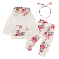 White cotton hooded pants suit for baby girl with long sleeves and trousers