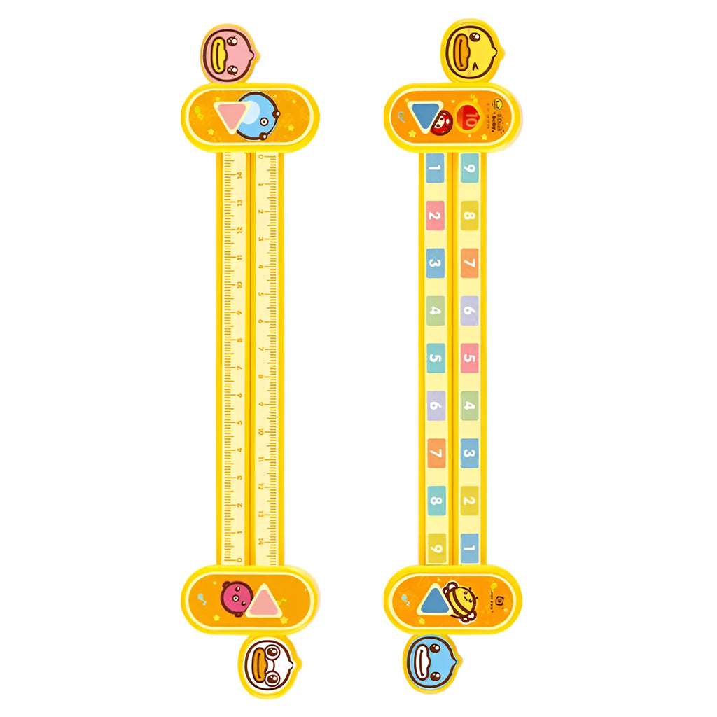 Yellow plastic cartoon digital resolution ruler for children, measuring 24.5 cm
