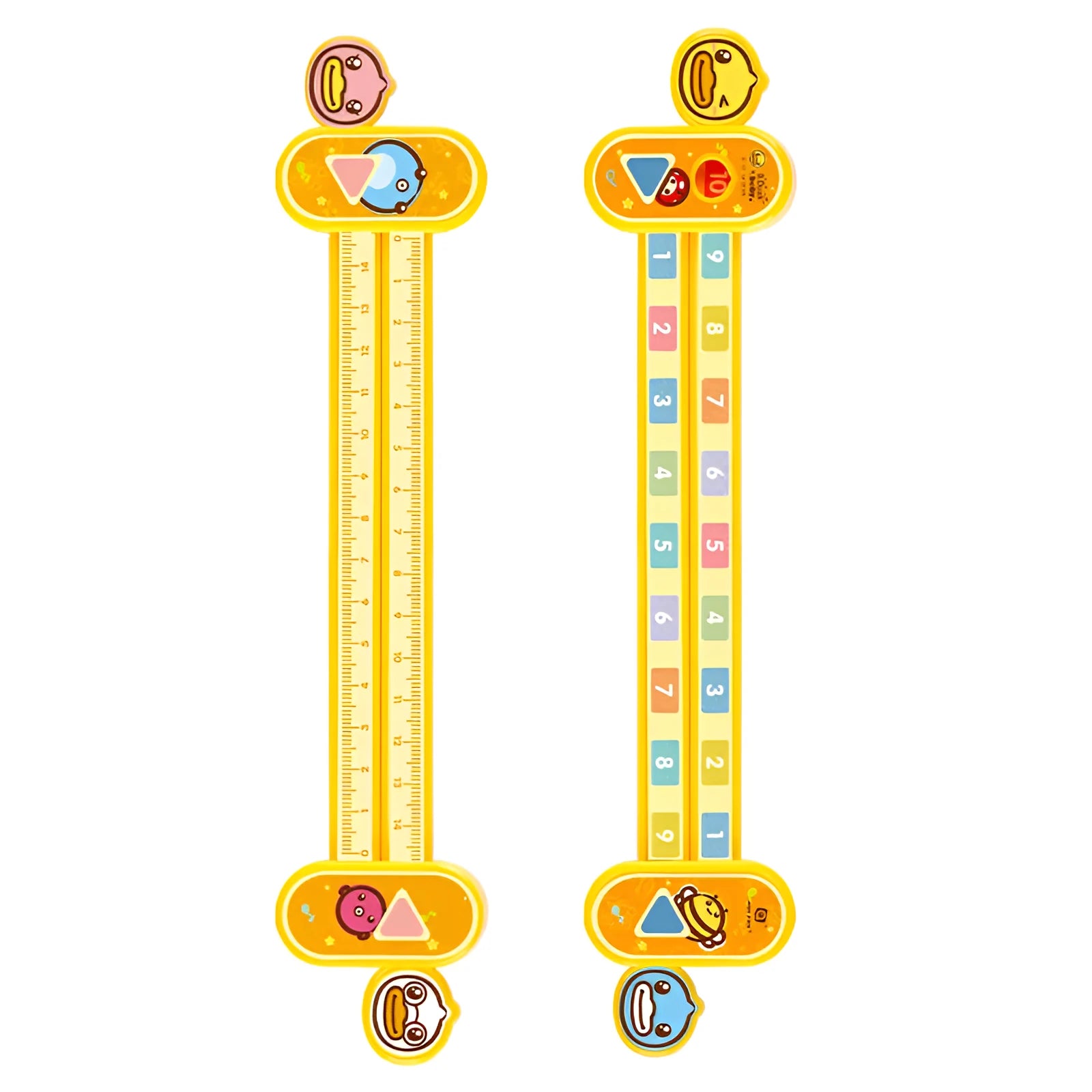 Yellow plastic cartoon digital resolution ruler for children, measuring 24.5 cm