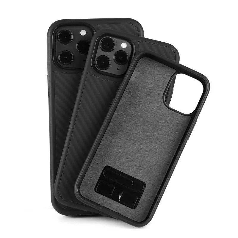 Handcrafted wooden back cover case for iPhone with TPU and Kevlar construction.