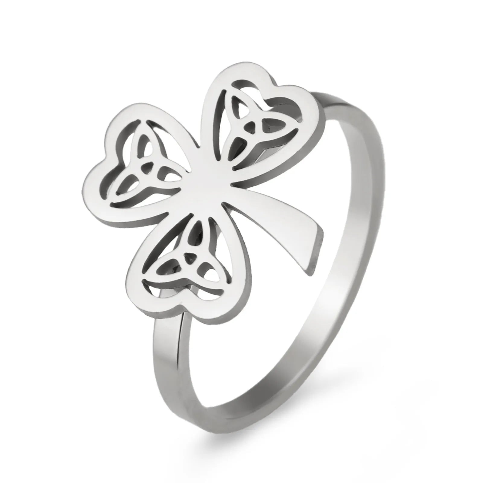 Stainless steel hollow ring with electroplated finish in gold or steel colour on hand