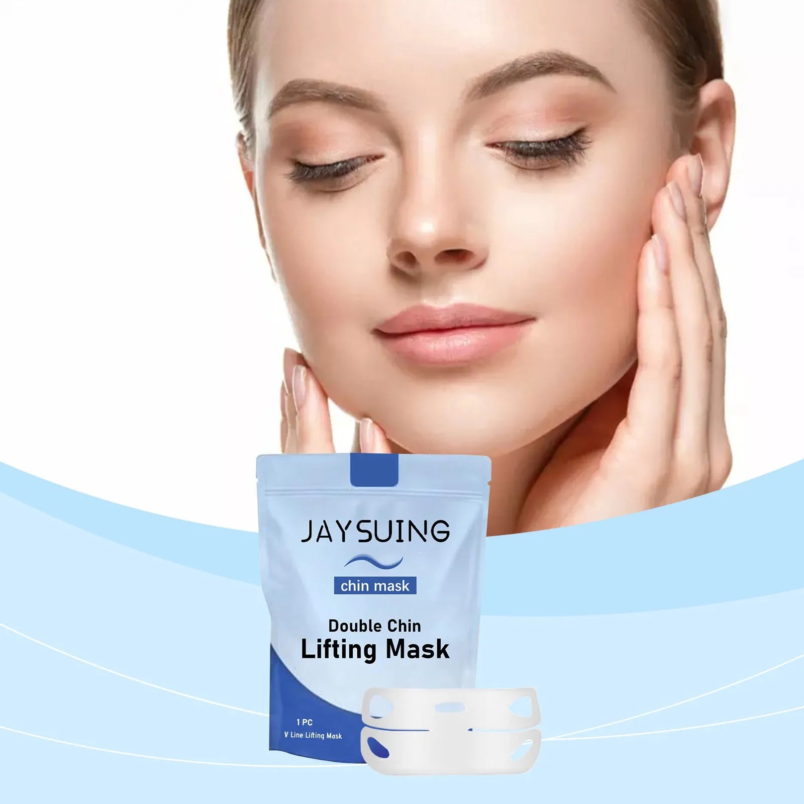 Single-use white firming facial sheet mask with hyaluronic acid and collagen for hydration.