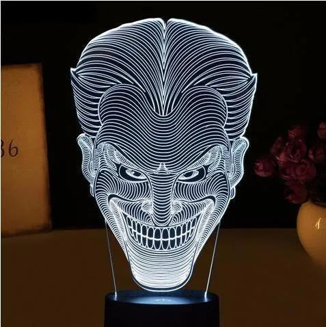 USB-powered 3D LED lamp with acrylic plate showing seven colour options and touch control