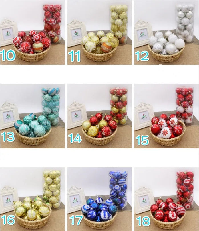 Set of 24 hand-painted 6cm Christmas baubles with glitter plating in various colours including gold, red and blue
