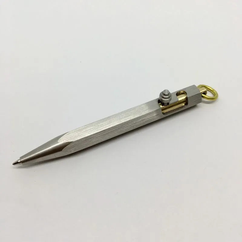 Six-sided stainless steel brass keychain pen in chrome colour