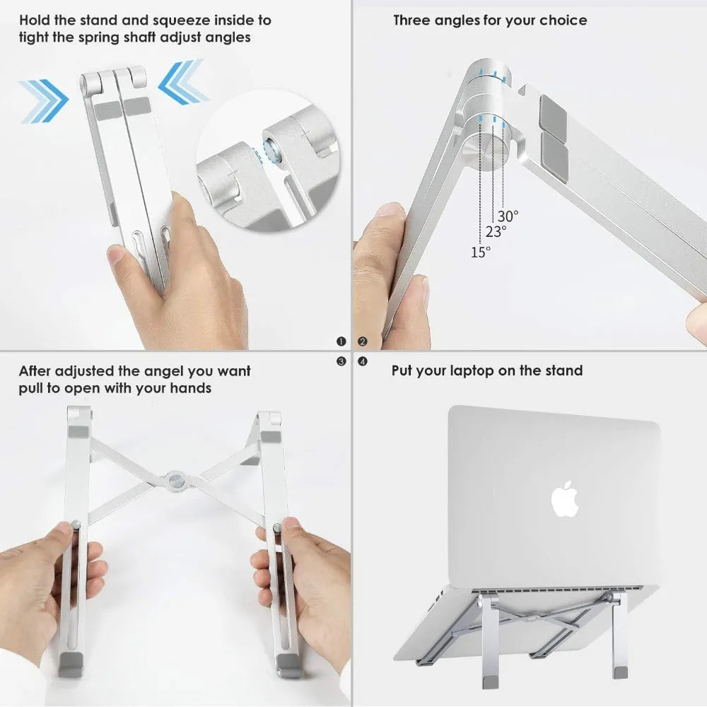 Aluminium notebook stand for laptop computers in black colour on desk