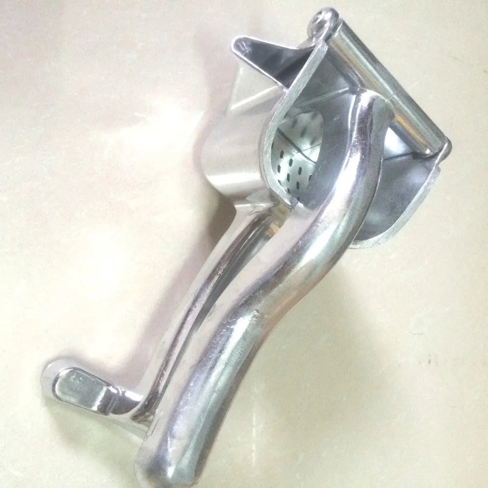 Silver heavy-duty aluminium and steel lemon squeezer with large bowl and lever.