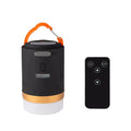 Black rechargeable LED camping light with remote control, 4800mAh battery, IPX6 waterproof, hanging hook and magnet